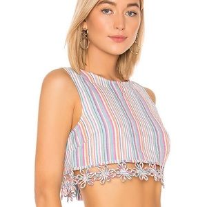 Stripe Floral Trim Crop Top